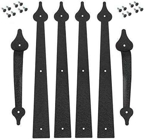 Homode Ornamental Storage Door Hinges Handles, Fake Storage Door Accents, Steel Handles Hinges {Hardware} Equipment, Screw Mounted, Black, Spear Type (4 Hinges+2 Handles)