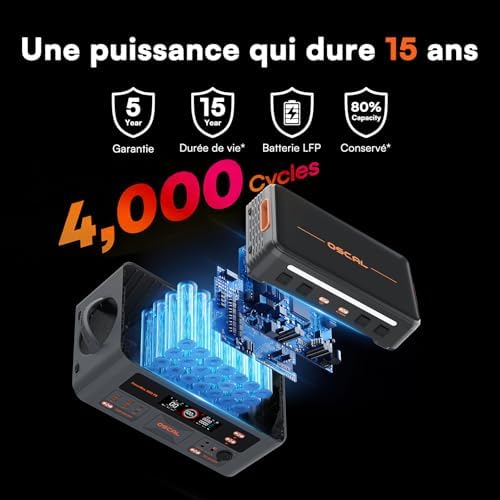 OSCAL PowerMax 3600PE Station d'Énergie Portable avec Panneaux Solaires 400W*2, Puissance de Sortie 3600W, Batterie LFP 2016 Wh, Application, UPS, Panne de Courant, Camping, Camping-car, Urgences