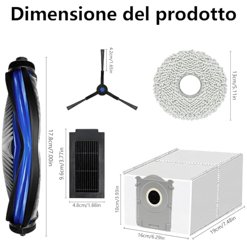 Homruich di Accessori da 21 Pezzi per Ecovacs Deboot T50 Pro Omni/T50 Omni Aspiratore Pezzo di Ricambio, 1 Spazzola Principale, 4 Filtri, 4 Asciugamani, 6 Sacchetti di Polvere, 6 Spazzole Laterali