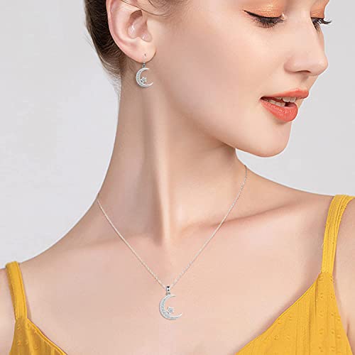 Gemschest Sterling Silver Crescent Moon Star Necklace Cubic Zirconia Jewelry for Teen & Women Ladies Dainty 18