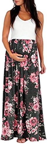 Brezeh Pregnant Dress,Womens Sleeveless Maternity Maxi Dress Ruched Floral Printed Nursing Dress Party Cocktail Dress Casual Beach Long Dress Sundress