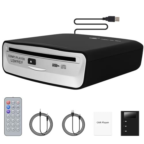 External Universal CD Player for Car - Lehwey Portable Car CD Players with AUX Cable & Remote Control, Plugs into Cars USB Port, Laptop, TV, Mac, Computer, for Android 4.4 and Above Navigation