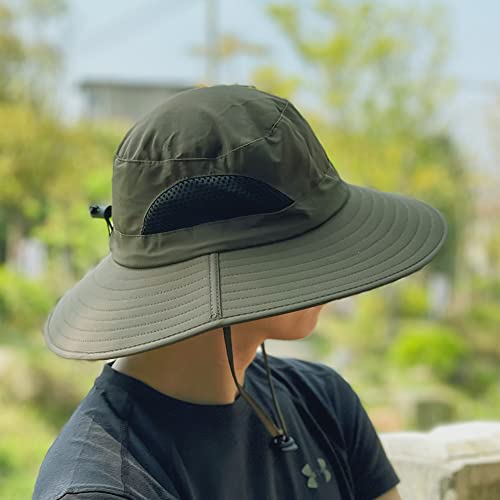 Sireck Sun Hat for Men Women, UPF 50+ Fishing Hat, Outdoor Sun Protection Bucket Hats, Water Resistant Wide Brim Safari Hat Quick Dry Summer Boonie Hat for Hiking Hunting Gardening Beach (Army Green)