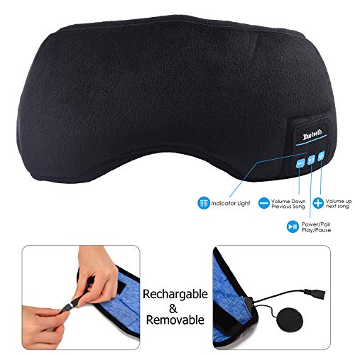 Bluetooth Sleeping Eye Mask Headphones, Bluetooth Sleep Eye Shades, Wellerly Bluetooth V4.2 Wireless Eye Cover Built-in Speakers Microphone Adjustable Washable Travel Headsets for Men and Women