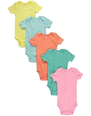 Baby Girls' 5 Pack Bodysuits-Dotted