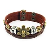 November's Chopin (TM) Unique Charm Flower Button Leather Adjustable Single Wrap Bracelet