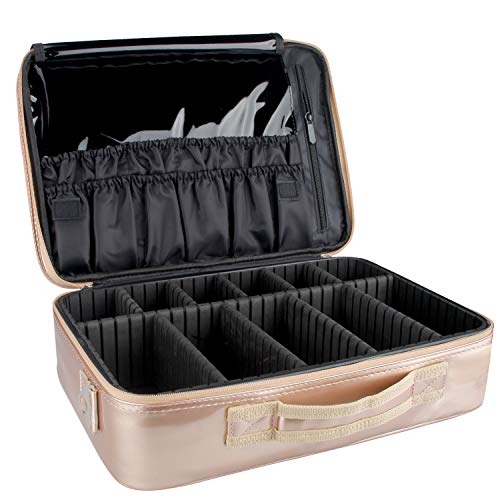 Makeup Travel Case, Makeup Bag Train Case Make Up Organizers And Storage for Cosmetics Jewelry Electronics with Adjustable Shoulder Strap Rose Gold (Rose Gold - Large)