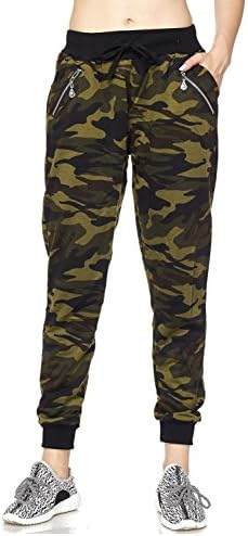 Women's Jogger Terry Lounge Long Jersey Pant Drawstring Elastic Camo Sweat Pants (Large/X-Large, Military Camo)