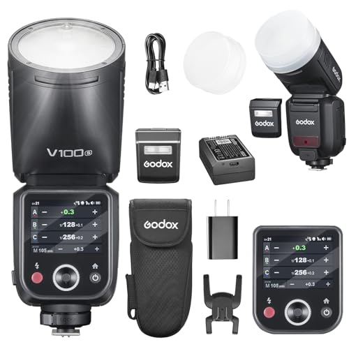 GODOX V100S Blitzgerät V100-S 100w Round Head Touchscreen Flash für Sony,2.4G Wireless mit Externem Speedlite und Global Shutter Blitzsynchronisation
