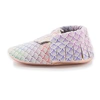 CoCoCute Baby Moccasins Soft Leather Sole Infant Shoes and Toddler Moccasins for Boys and Girls (0-6 Month, Classic Mermaid)