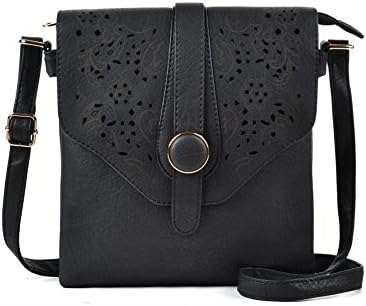 ANNA JONES Hollow Out Women Medium Size Solid Modern Classic Crossbody Bag Black Color