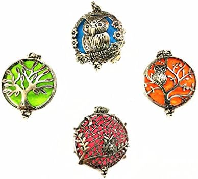 CPone 4pcs Life Tree Owl Mix Style Vintage Silver Tone Alloy Locket Essential Oil Aromatherapy Diffuser Charms Necklace Pendant
