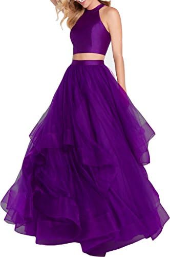 ZhixingKJ Women's Two Pieces High Neck Prom Gowns Halter A Line Formal Evening Party Dresses Size 4 Purple