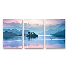 Canvas Wall Art Beautiful Scenery with Turquoise Lake, Forest and Mountains Painting Artwork for Home Prints Framed - 16"x24" x 3 Panels