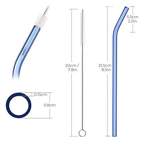 ecooe Glas Strohhalme 10 Wiederverwendbar Trinkhalme 0.8 * 21.1cm Strohhalme aus Glas Gebogen mit 2 Reinigungsbürsten… – Bild 3