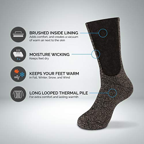 Hot Feet Thermal Crew Socks, Men's Sock Size 6 - 12.5 (Oatmeal / Brown)(2 - Pack)