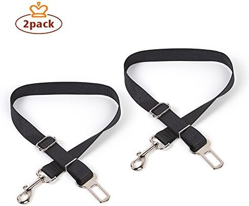 2 Pack Dog Cat Safety Leads Car Seat Belt Leash Black Dog Seatbelt Harness for Car Vehicle Harnesses-Nylon Fabric Materia