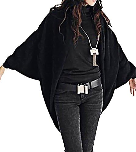 WmN FSHN Women's Stylish Plain Warm Wool Blend Bat Wings Knitted Poncho WPH08, Black