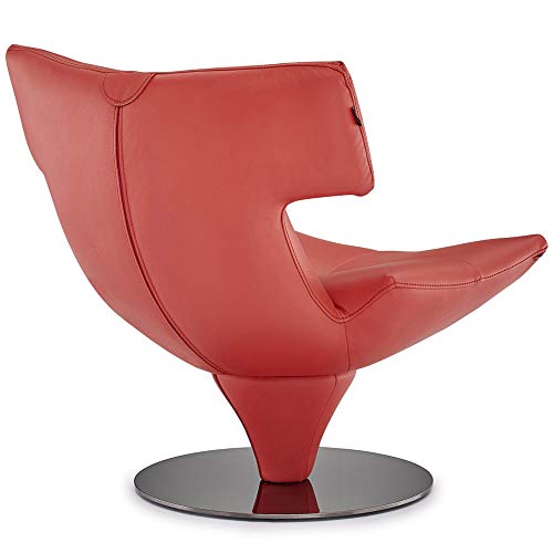 Zuri Furniture Modern Mora Swivel Lounge Chair Red Italian Top Grain Leather with Black