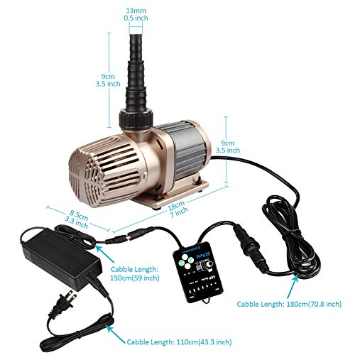Controllable Submersible Water Pump MAX 4000L/H 1056GPH Adjustable Flow Circulation Pump for Aquarium Pond Fountain DC Brushless Ultra Quiet Ceramic axis, Feeding Mode, Suit fresh and Salty Water