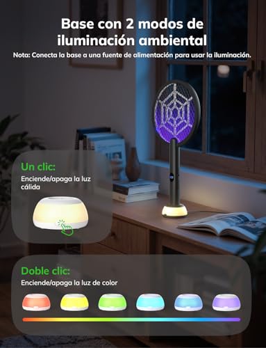 YISSVIC Electric Mosquito Racket 2PCS Electric Mosquito Killer 3 in 1 with Light Base 4000V 1800mAh Rechargeable USB-C Electric Fly Swatter UV Light Black