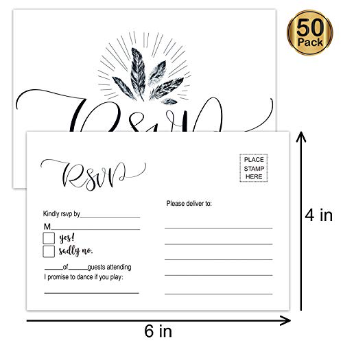 RSVP Cards, Pack of 50 RSVP Postcards, Response Cards for Wedding Invitations, Bridal Shower, Baby Shower, Birthday Party, No Envelopes Needed, Elegant White with Mailing Side, 4 x 6 Inches