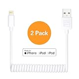 ONE PIX Coiled Lightning Cable for iPhone (2 Pack), MFi Certified Coil Car Charger Cable Compatible with iPhone 11/XS/XS Max/XR/X/8/8 Plus/7/7 Plus/6s/6s Plus/6/6 Plus/SE/5s/5c/5/iPad/iPod - White