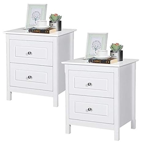 Yaheetech 2 Drawer Bedside Table White Set Of 2 Rectangular Small