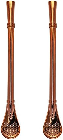 2 Yerba Supply Yerba Mate Tea Bombilla Gourd Drinking Straws Filtered (Rose Gold)