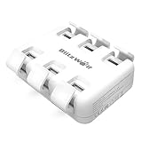 6 Port USB Charger, BlitzWolf 50W/10A 2.4amp Max Each Desktop Charging Hub Power3S for iPhone 6 6s Plus, iPad Pro Mini, Samsung Galaxy S4 S5 S6 Note 4 5, Nexus Sony HTC