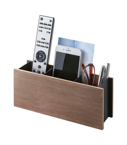 Yamazaki Home Rin Desk Organizer - Tv Remote Control and Pen Holder - Small - Steel + Wood
