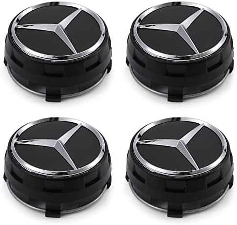 4x Black Chrome Mercedes-Benz AMG Wheel Center Caps – 75mm Outer, 70mm Inner Diameter