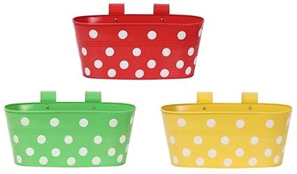Truphe Dotted Railing Planter, Plant Holder, Balcony, Home Garden (Oval Dotted, Pack of 3)