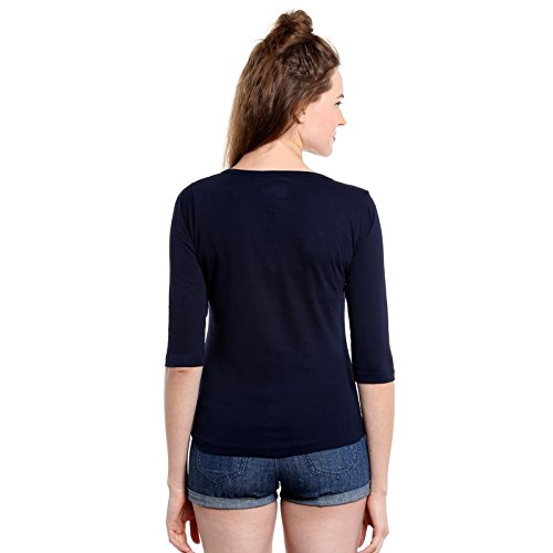 the dry state women's cotton navy blue henley 3/4 sleeves tshirt