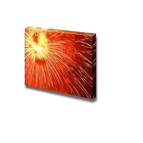 Canvas Prints Wall Art - Red Firework in The Night Sky | Modern Wall Decor/Home Decoration Stretched Gallery Canvas Wrap Giclee Print. Ready to Hang - 12" x 18"