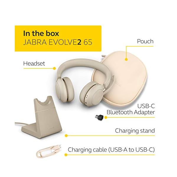Jabra-Evolve2-65-Wireless-PC-Headset-with-Charging-Stand--Noise-Cancelling-UC-Certified-Stereo-Headphones-With-Long-Lasting-Battery--USB-C-Bluetooth-Adapter--Beige Jabra Evolve2 65 Wireless PC Headset with Charging Stand – Noise Cancelling UC Certified Stereo Headphones With Long…