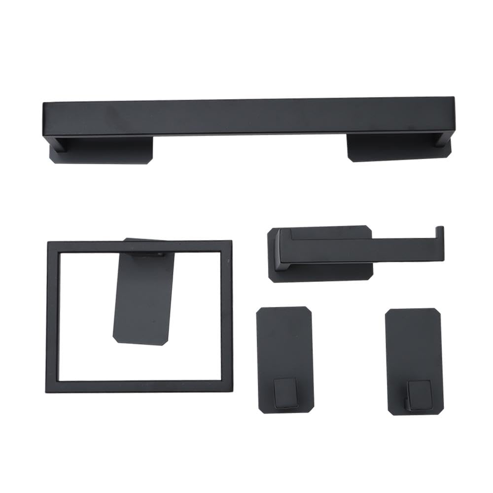 Upluckey 5 Piece Bathroom Hardware Set, Wall Mounted Rustproof Towel Ring Toilet Paper Holder Robe Hooks for Bathroom