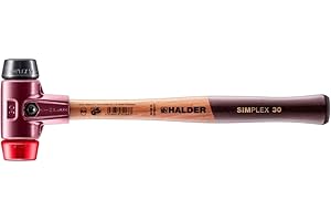 Halder Simplex Soft-Faced Mallet, Hard Plastic Insert, Medium-Hard Rubber Insert, Cast Iron Housing with Handle Protection Sleeve, Varnished Wooden Handle, 30mm, .75 lbs.