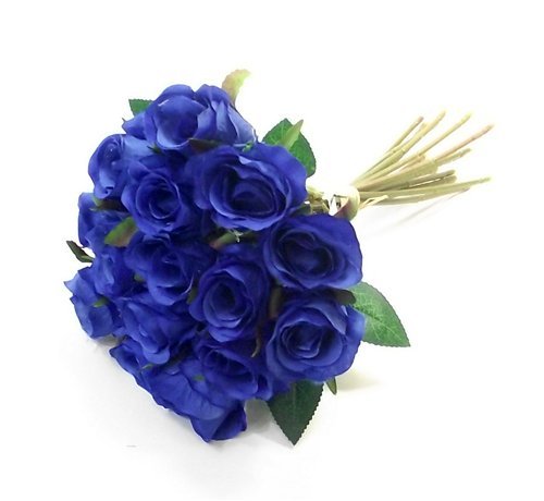 FS 25cm Artificial Royal Blue Mini Rose Rosebud Bundle Posy with 15 Flower Heads/Stems - Home Wedding