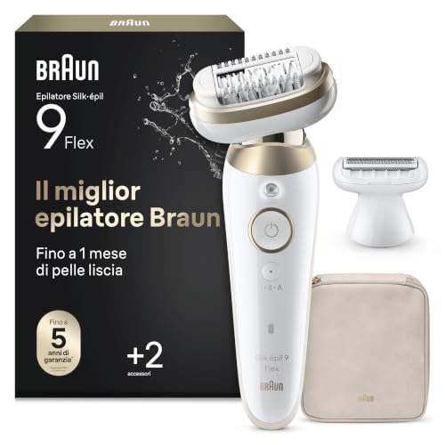 Braun Silk Epil 9 Flex Epilatore Elettrico Donna con Testina Flessibile 360° Per Epilazione Semplice e Pelle Liscia, Rasoio Elettrico Donna, Wet&Dry, Testina Radente, Cappuccio Regolatore,9-041 3D,Oro