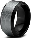 Tungsten Wedding Band Ring 10mm for Men Women Comfort Fit Black Beveled Edge Polished Brushed