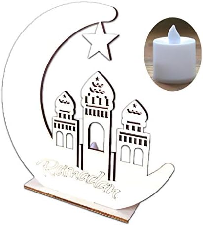 Moon Star Islam Hanging Pendant Plate with LED Light, DIY Eid Mubarak Muslim Home Decoration, Crafts Activities Gifts-3#