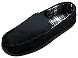 MIXIN Men's Casual Pile Lined Indoor Outdoor Rubber Sole Micro Suede Moccasin Flats Slippers Black Size 13