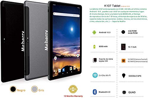 Tablet 10 Inch LTE + WIFI 4GB RAM 64GB ROM Android 10 MEBERRY Tablets, Dual SIM | 128GB uitbreidbaar | 8000 mAh | WI-FI… - Afbeelding 4