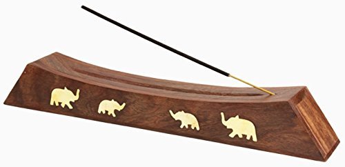 Elegant Hand Crafted Wooden Incense Stick Holder with Elephant Motifs, 12 X 2 Inches