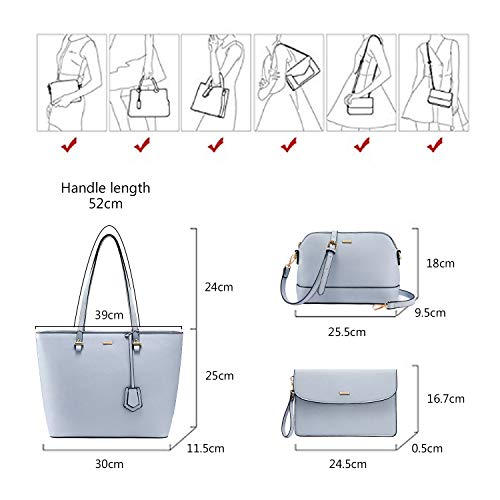 LOVEVOOK Sac a Main Femme Sac Bandouliere Porte Monnaie 3 Pièces Grande Capacité Bleu Clair