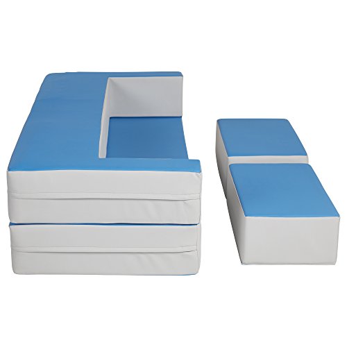 ECR4Kids SoftZone Flip-Flop Couch Convertible Foam Loveseat for Kids, French Blue and Light Grey - Thumbnail 4