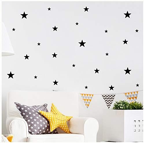 Stars Assorted Self Adhesive Vinyl Wall Pattern Decal Stickers (Set of 108, Black)