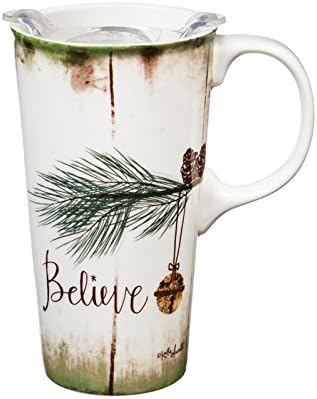 Amazon Com Cypress Home Beautiful Holiday Believe Ceramic Travel Cup With Tritan Lid And Matching Box 4 X 5 X 7 Inches Indoor Outdoor Home Goods For Kitchens Parties And Homes Kitchen Dining