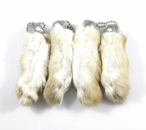 Rabbit Rabbits Foot Keychain Natural Snow White 4 Pcs  